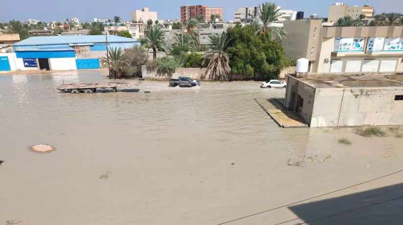 heavily damaged after floods caused by heavy rains in Misrata, Libya on September 10, 2023.